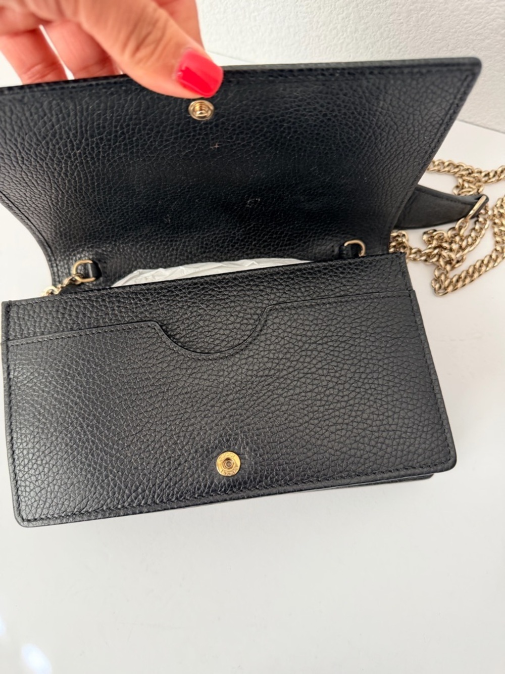 Gucci Soho Leather Chain Wallet Crossbody Black Gold Hardware - Picture 9 of 13